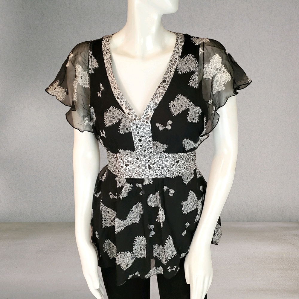 Silk Carole Little blouse Ribbon design NWT